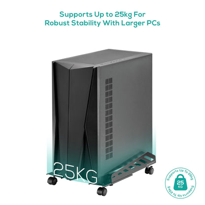 mbeat® activiva Heavy-Duty PC Mobile Floor Stand with Casters Black Adjustable Width and Length 16cm to 30cm  Support Device Weight 25kg