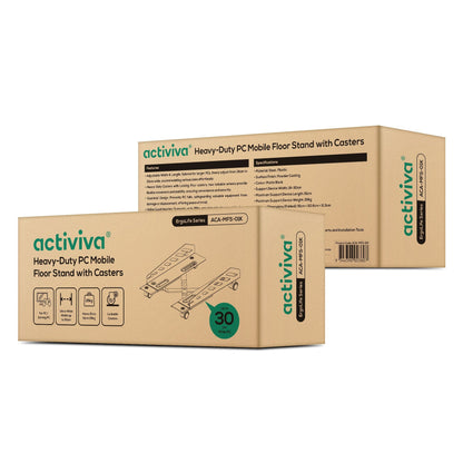 mbeat® activiva Heavy-Duty PC Mobile Floor Stand with Casters Black Adjustable Width and Length 16cm to 30cm  Support Device Weight 25kg