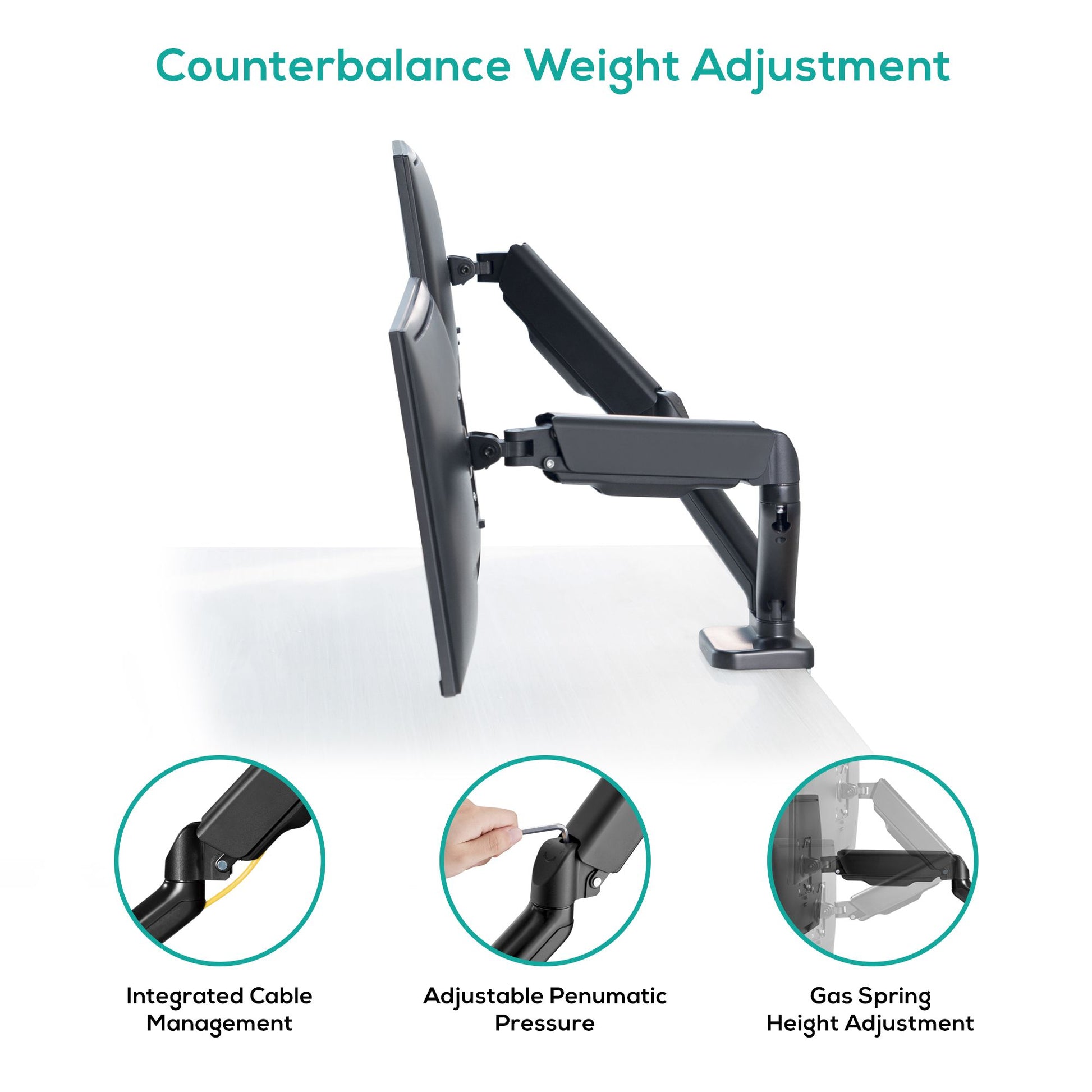 mbeat® activiva ErgoLife Dual Monitor Screen Steel Gas Spring Monitor Arm Built-in Spring Tension... - Image 4