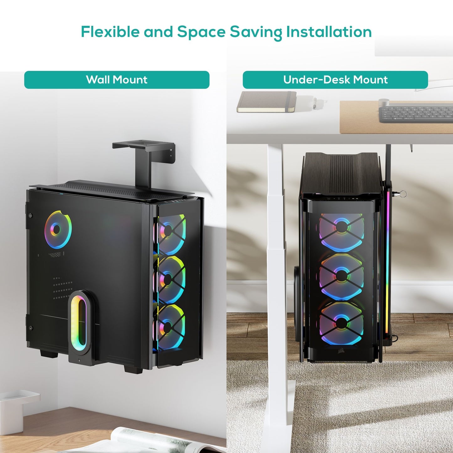 mbeat® activiva RGB Ultra-Wide Adjustable Wall  Under-Desk Gaming PC Mount Heavy-Duty Weight Capa... - Image 2