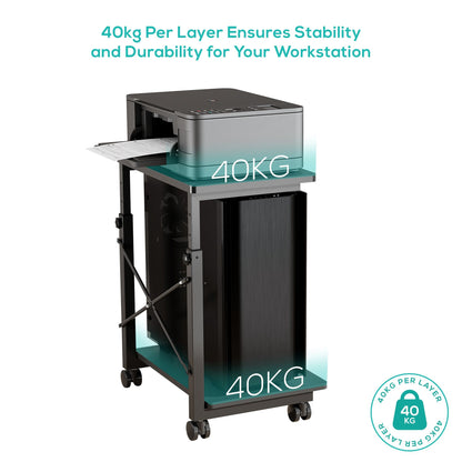 mbeat® activiva Height Adjustable PC  Printer Storage Stand Black Adjustable Shelf Height: 55/60/... - Image 3