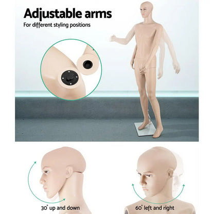 186cm Tall Full Body Male Mannequin - Skin Coloured - Image 5