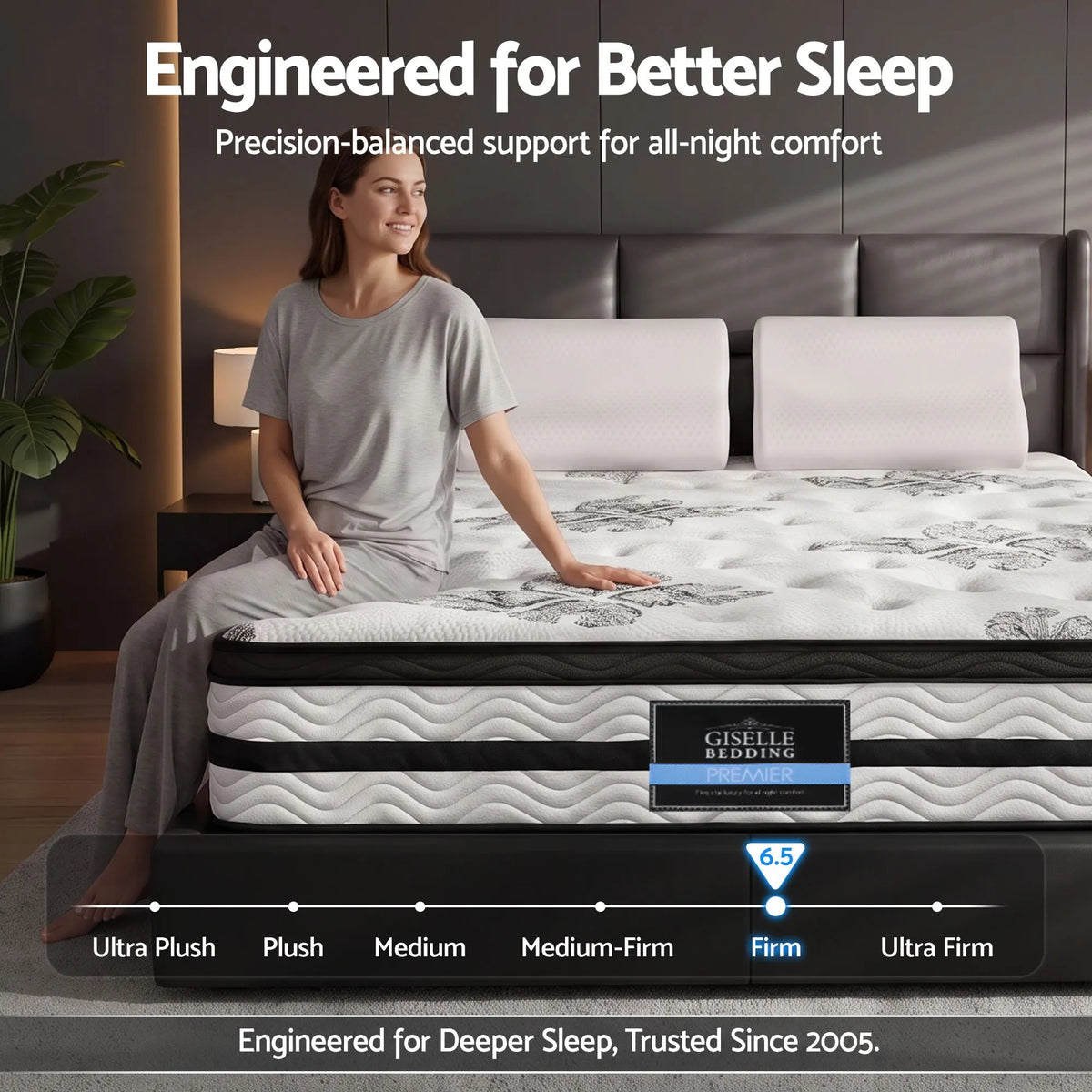 Giselle Queen 34cm 5-Zone Euro Top Pocket Spring Mattress with 2 Natural Latex Contour Pillows - Image 4