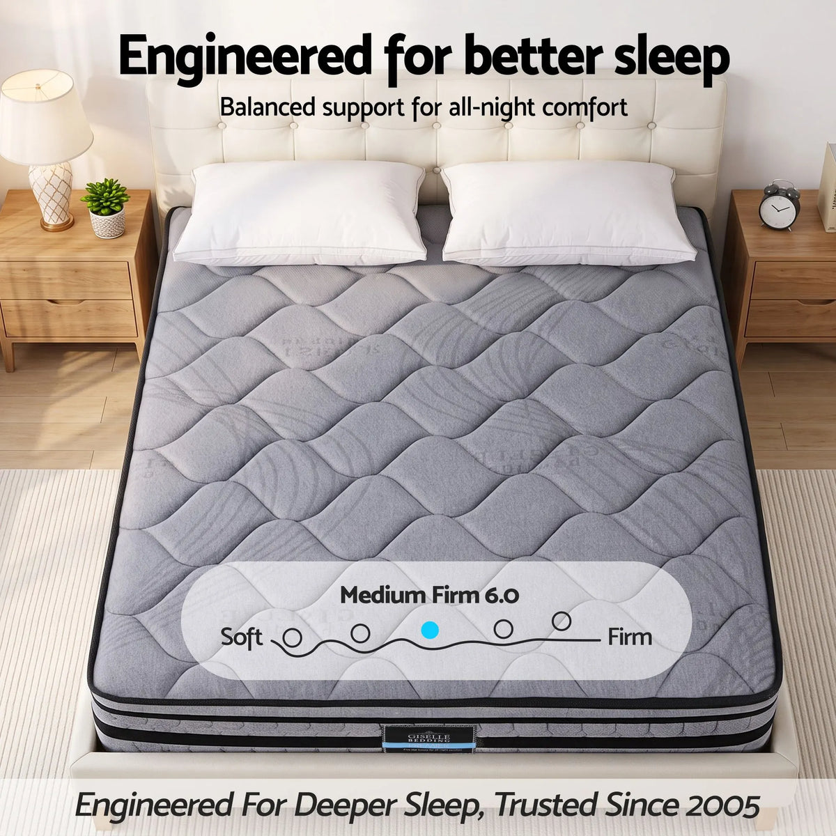 Giselle King 34cm Euro Top Pocket Spring Mattress with 2 Feather Down Pillows Set - Image 5
