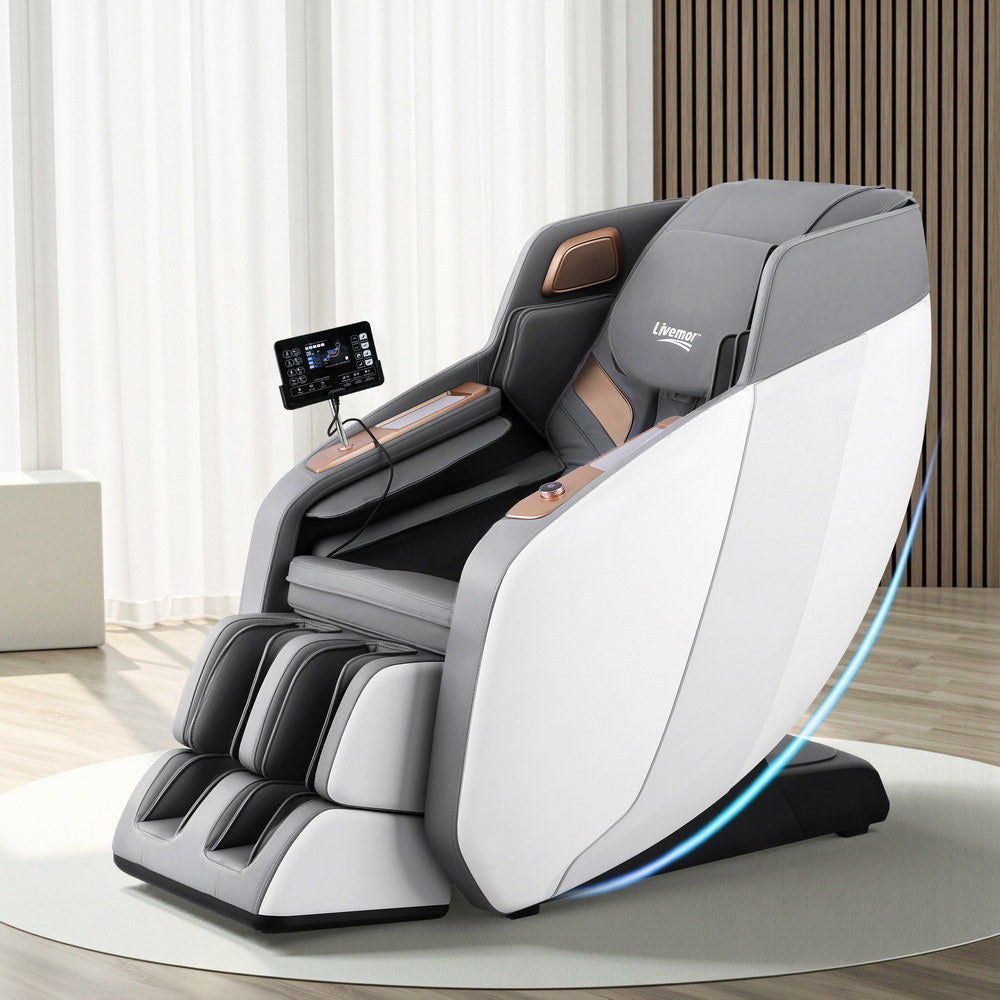 Livemor Massage Chair Electric Recliner Double Core Mechanism Massager ROWA White - Image 7