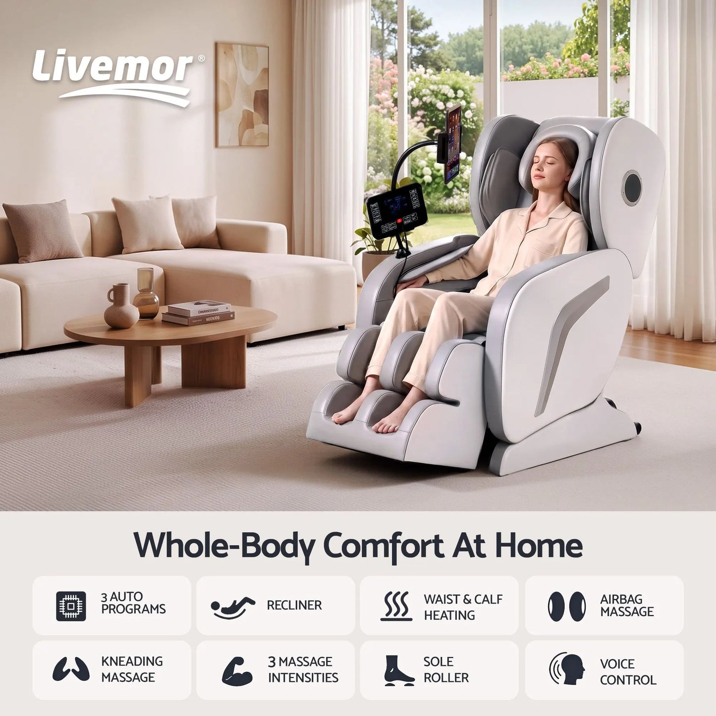 Livemor Full Body Massage Chair VEGA, Foot Roller, Waist & Calf Heat, Recliner, Airbags Compression - Image 3
