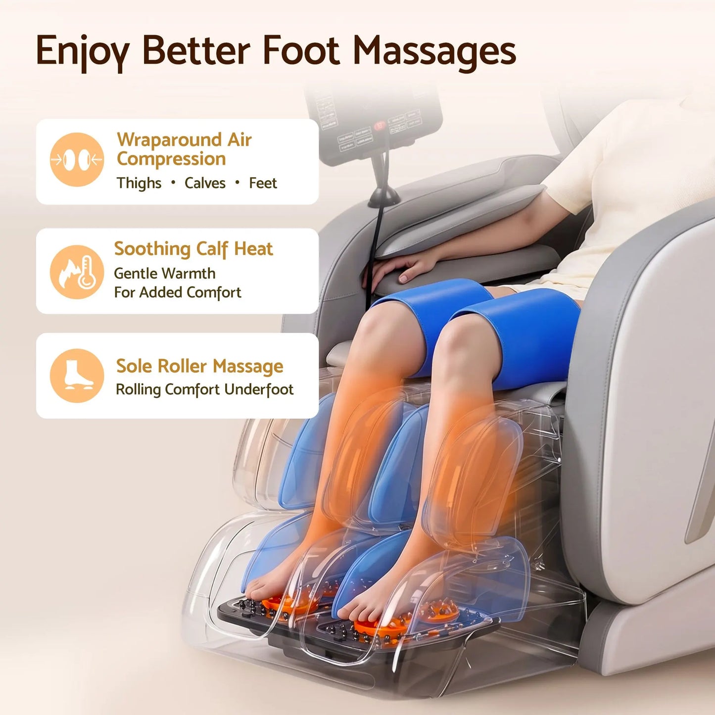 Livemor Full Body Massage Chair VEGA, Foot Roller, Waist & Calf Heat, Recliner, Airbags Compression - Image 7