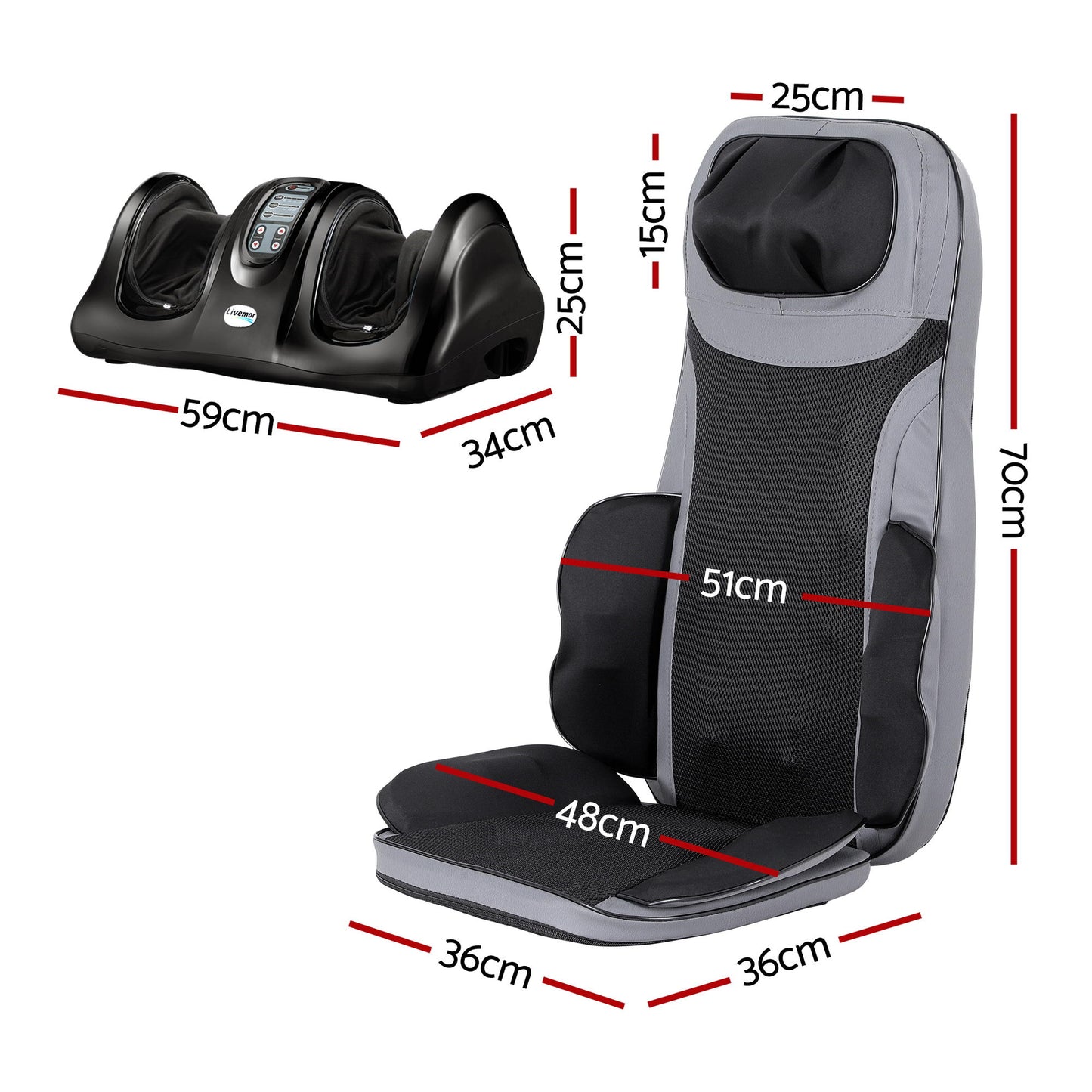 Livemor 8-nodes Full Back Massage Seat Cushion Heating With Foot Massagers - Image 2