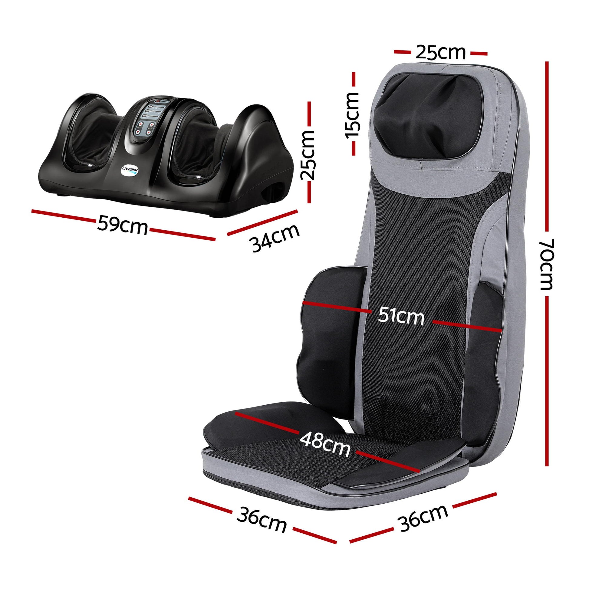 Livemor 8-nodes Full Back Massage Seat Cushion Heating With Foot Massagers - Image 2