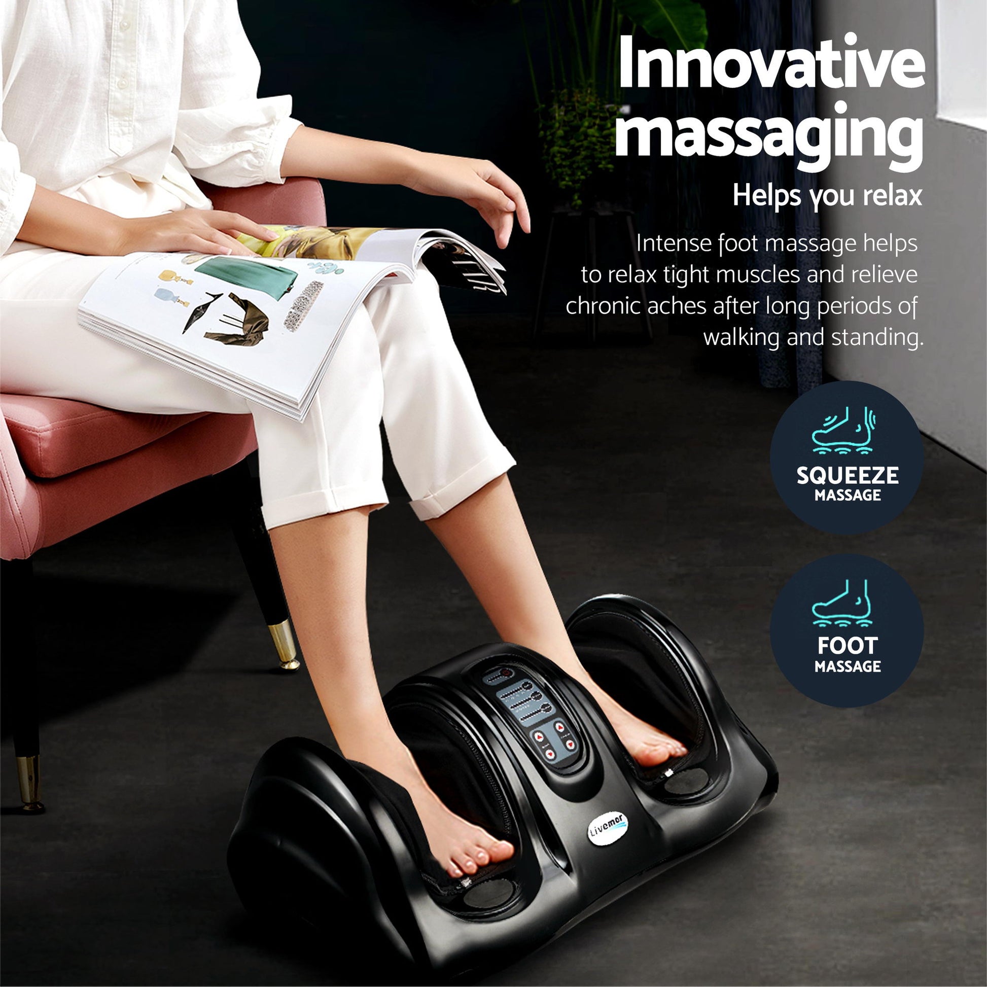 Livemor 8-nodes Full Back Massage Seat Cushion Heating With Foot Massagers - Image 6