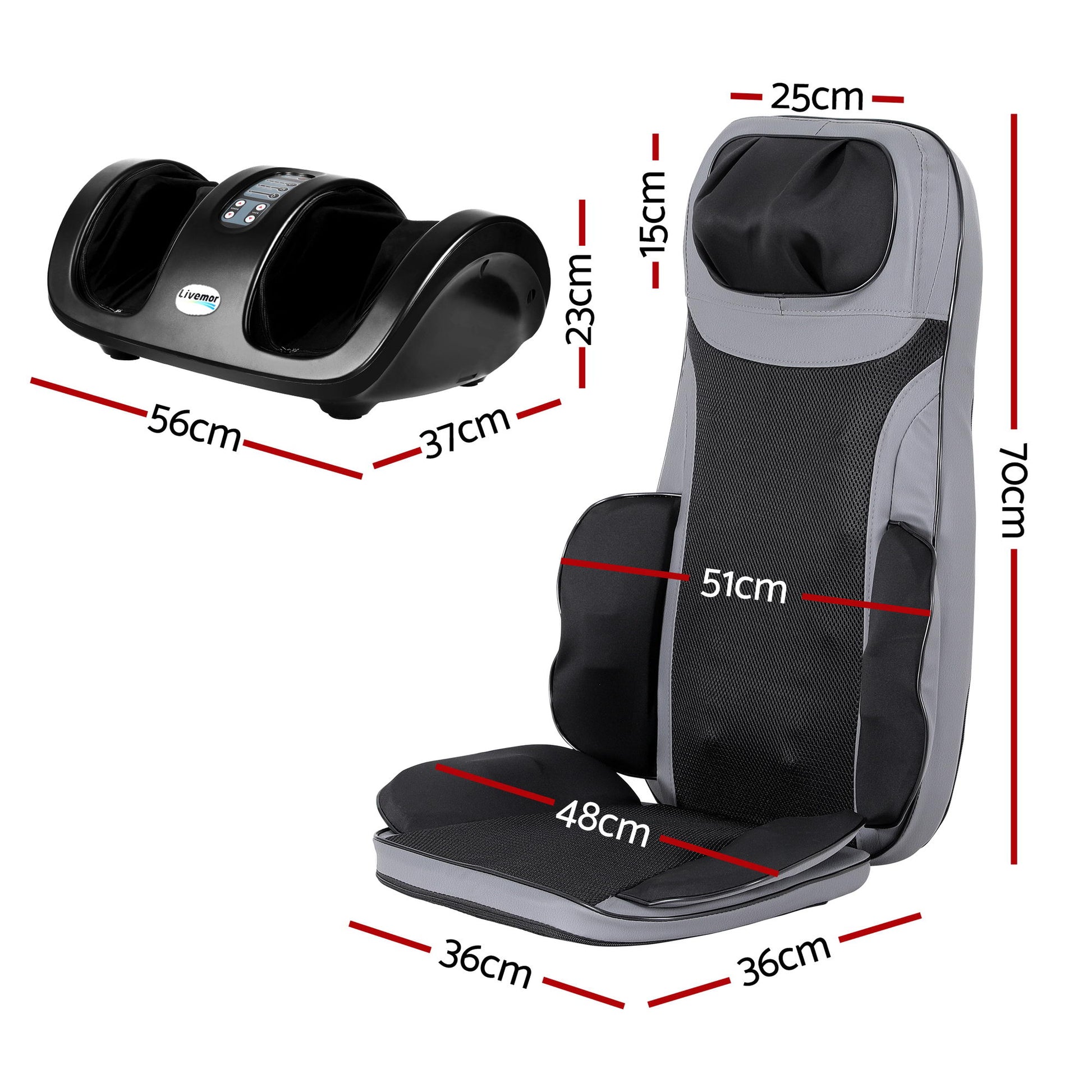 Livemor Full Back Massage Seat Cushion Heating With Kneading Foot Massagers - Image 2