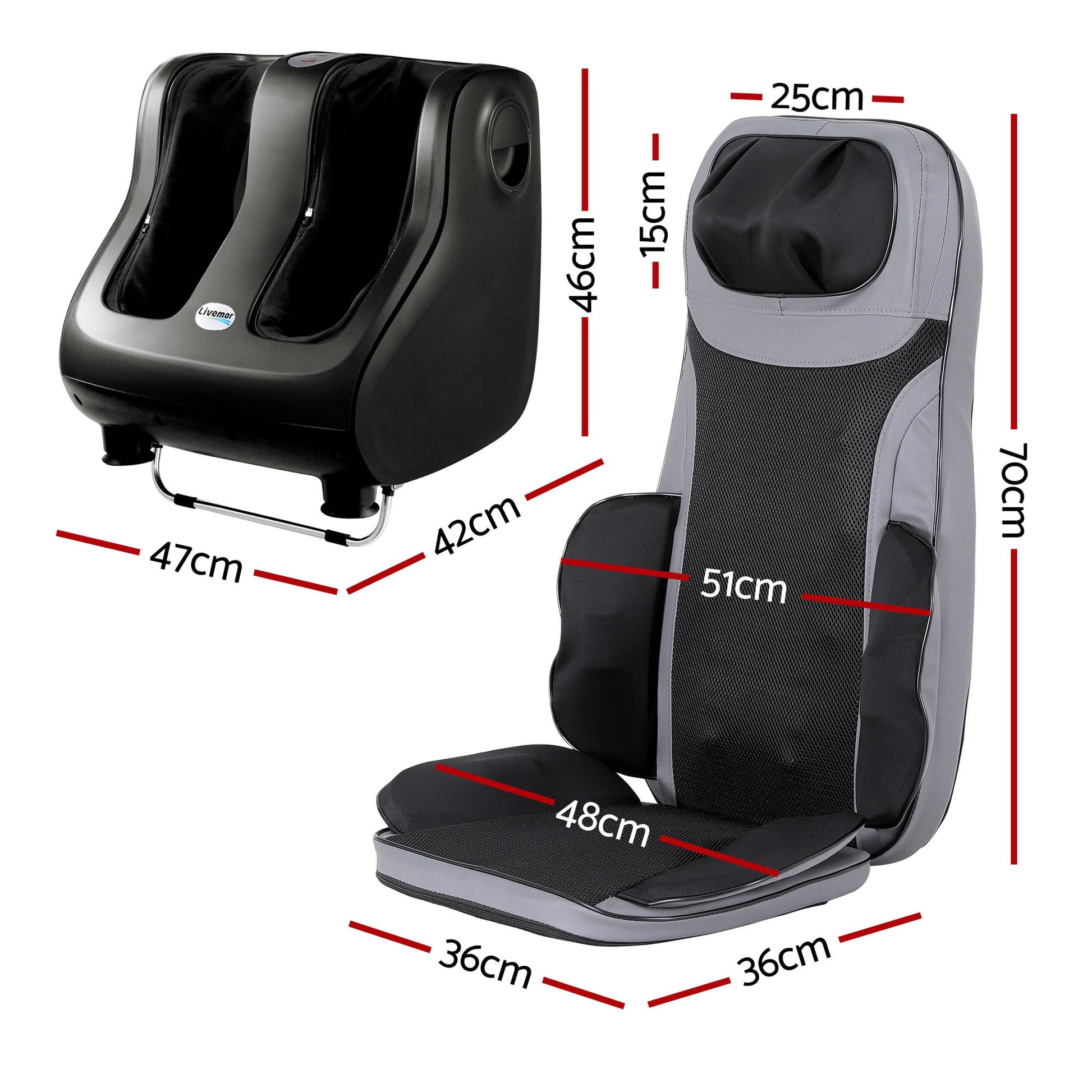 Livemor Full Back Massage Seat Cushion Heating With 360° Foot Massagers - Image 2