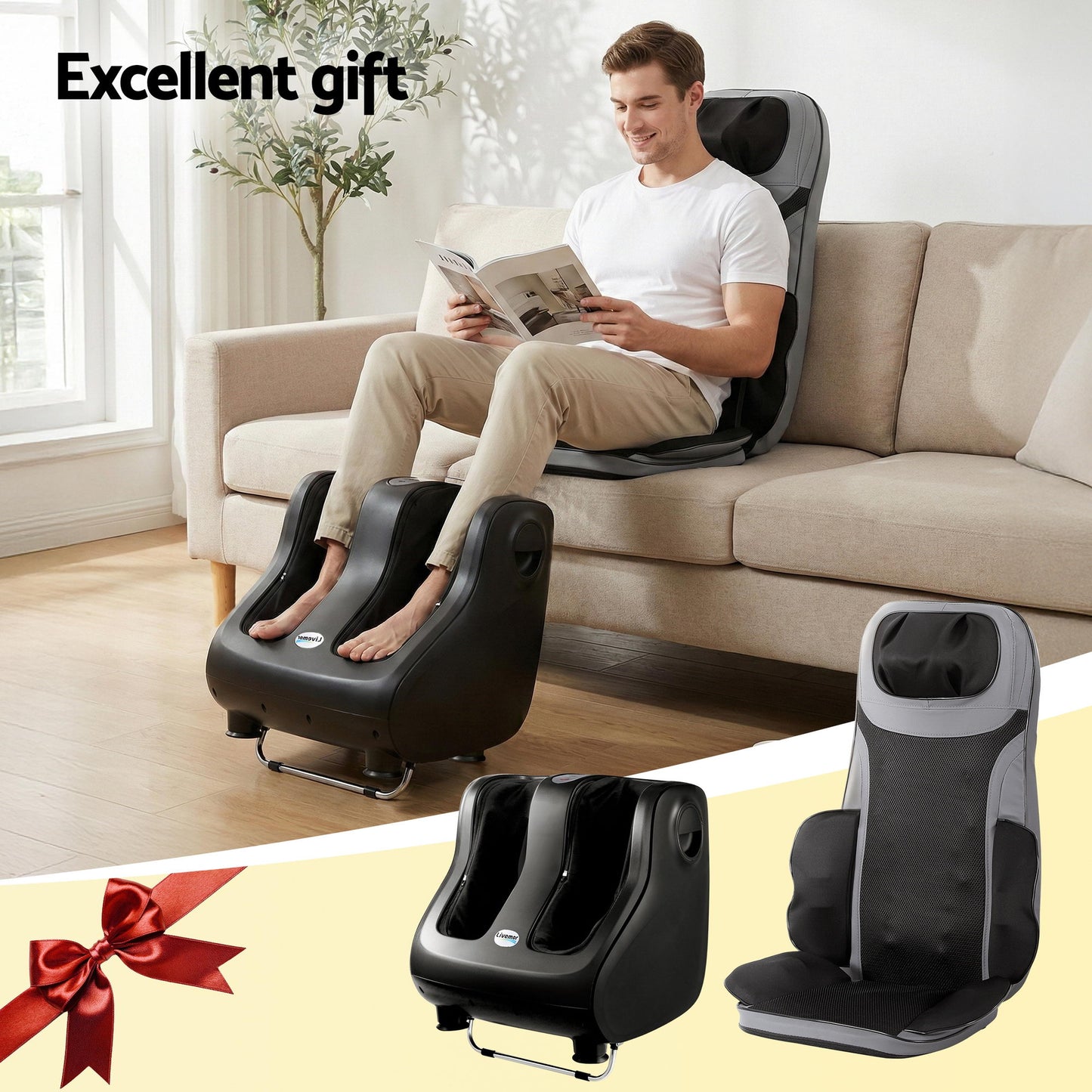 Livemor Full Back Massage Seat Cushion Heating With 360° Foot Massagers - Image 9