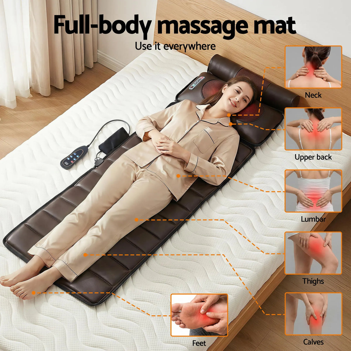 Livemor Massage Mat Kneading Neck Foot Massager Heated Vibration Airbag Mattress - Image 4