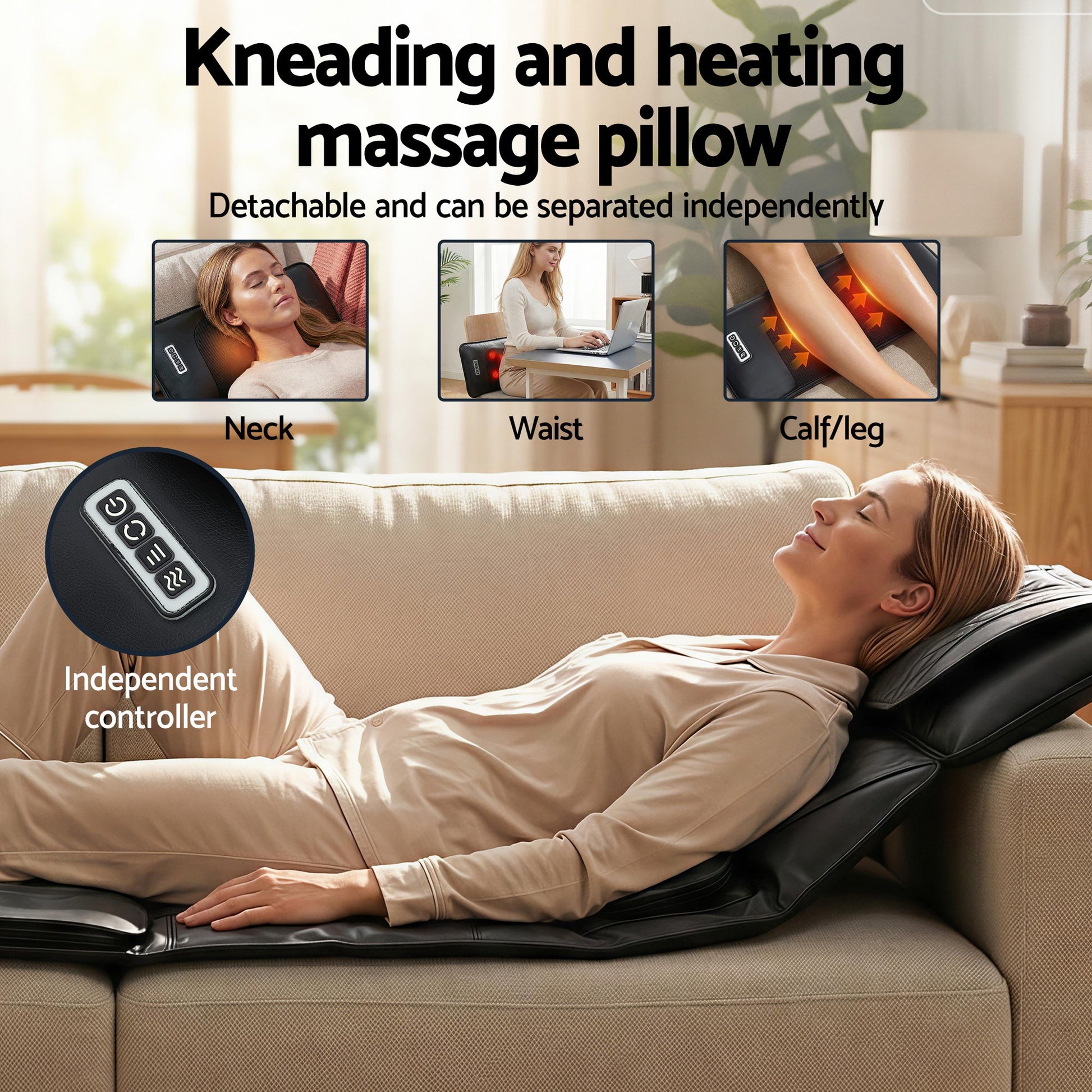 Livemor Massage Mat Heated Kneading Neck Massager Lumbar Airbag Stretch - Image 5