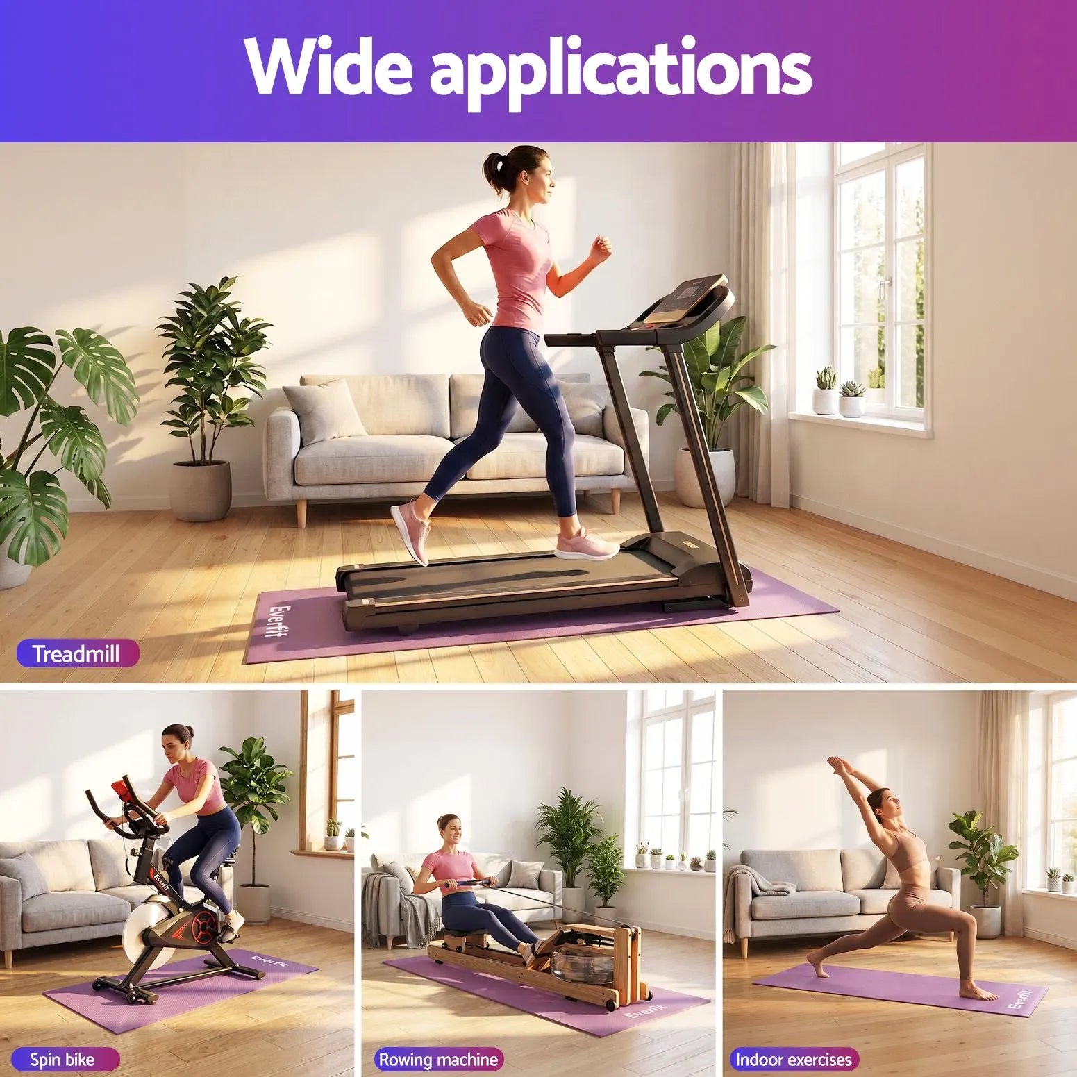 Everfit Exercise Equipment Mat 1.8M Treadmill Floor Rug Home Gym Fitness Purple - Image 7