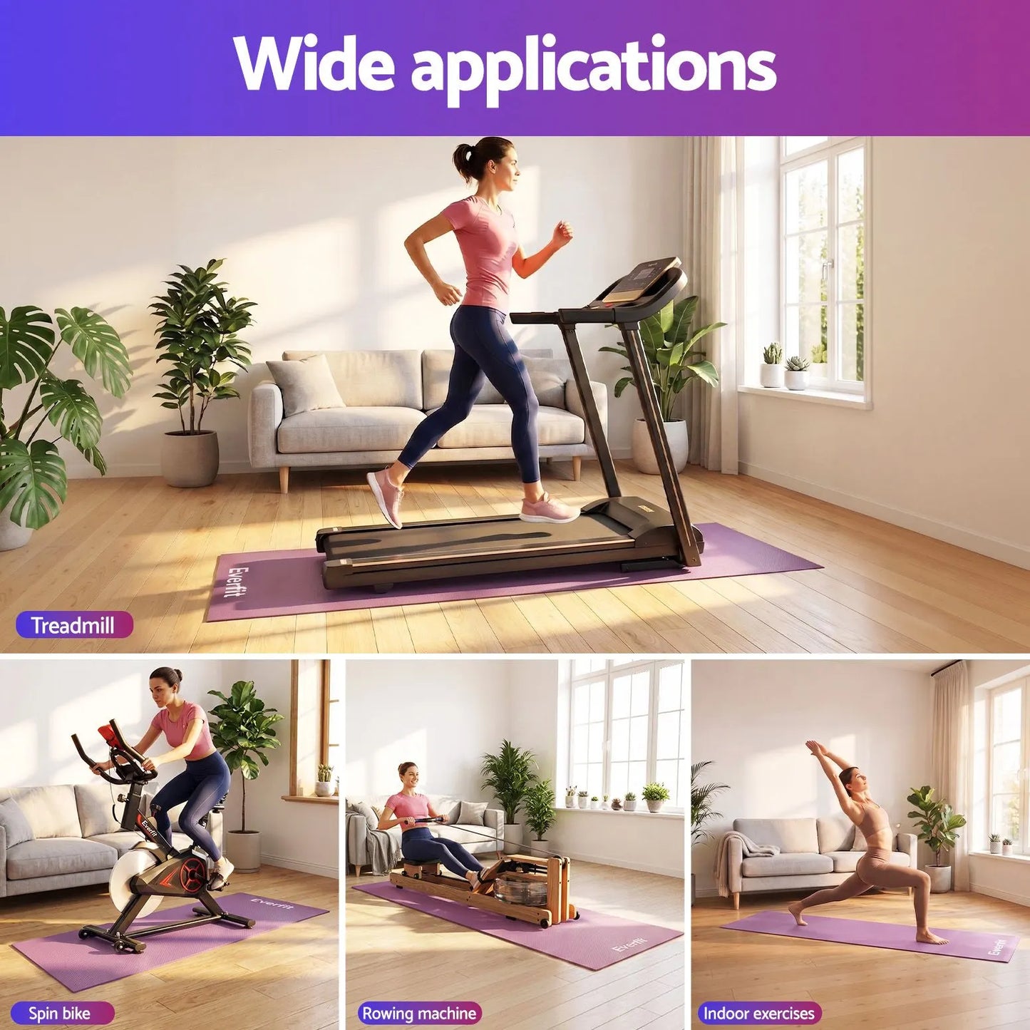 Everfit Exercise Equipment Mat 2M Treadmill Floor Rug Home Gym Fitness Purple - Image 7