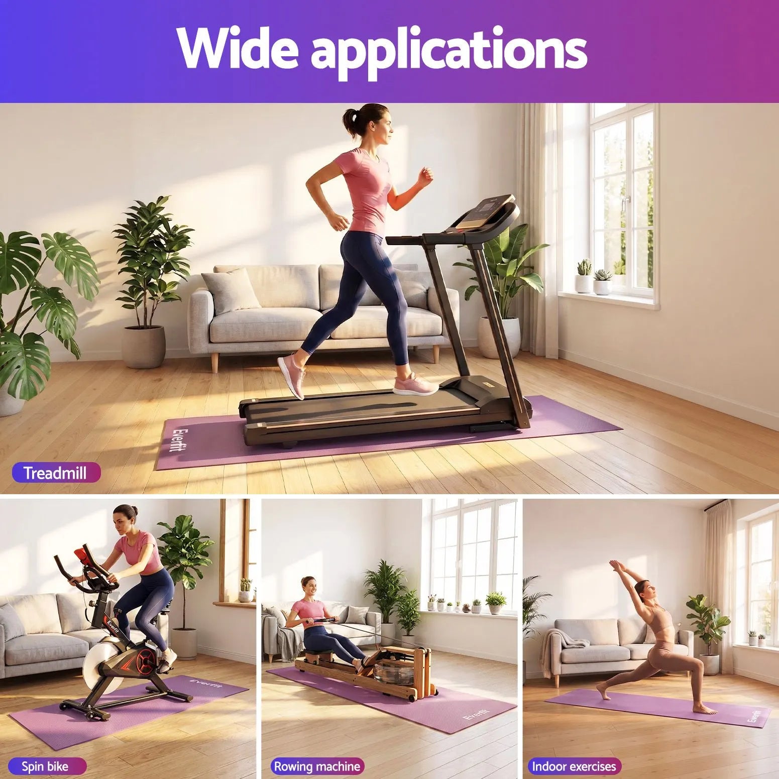 Everfit Exercise Equipment Mat 2M Treadmill Floor Rug Home Gym Fitness Purple - Image 7