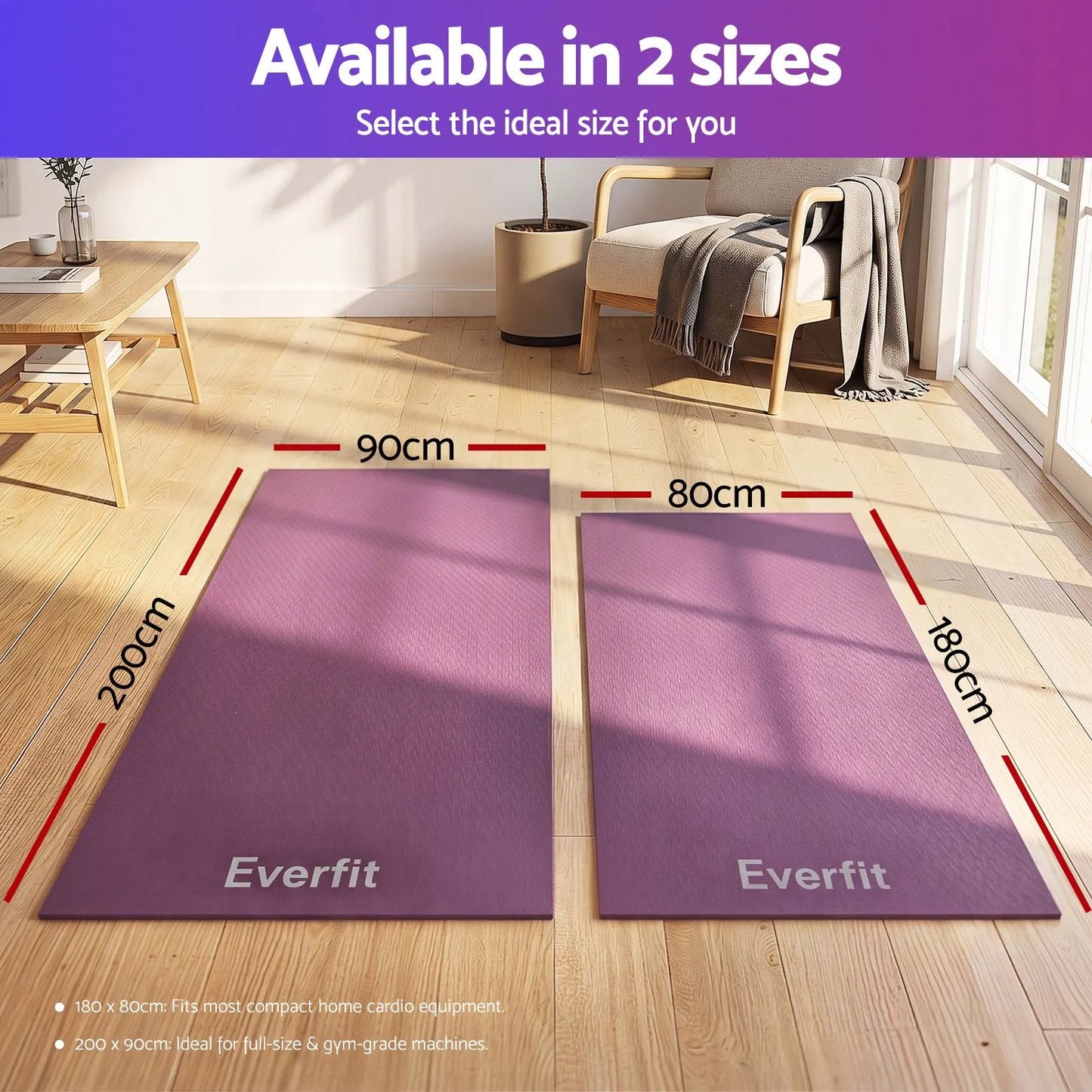 Everfit Exercise Equipment Mat 2M Treadmill Floor Rug Home Gym Fitness Purple - Image 8