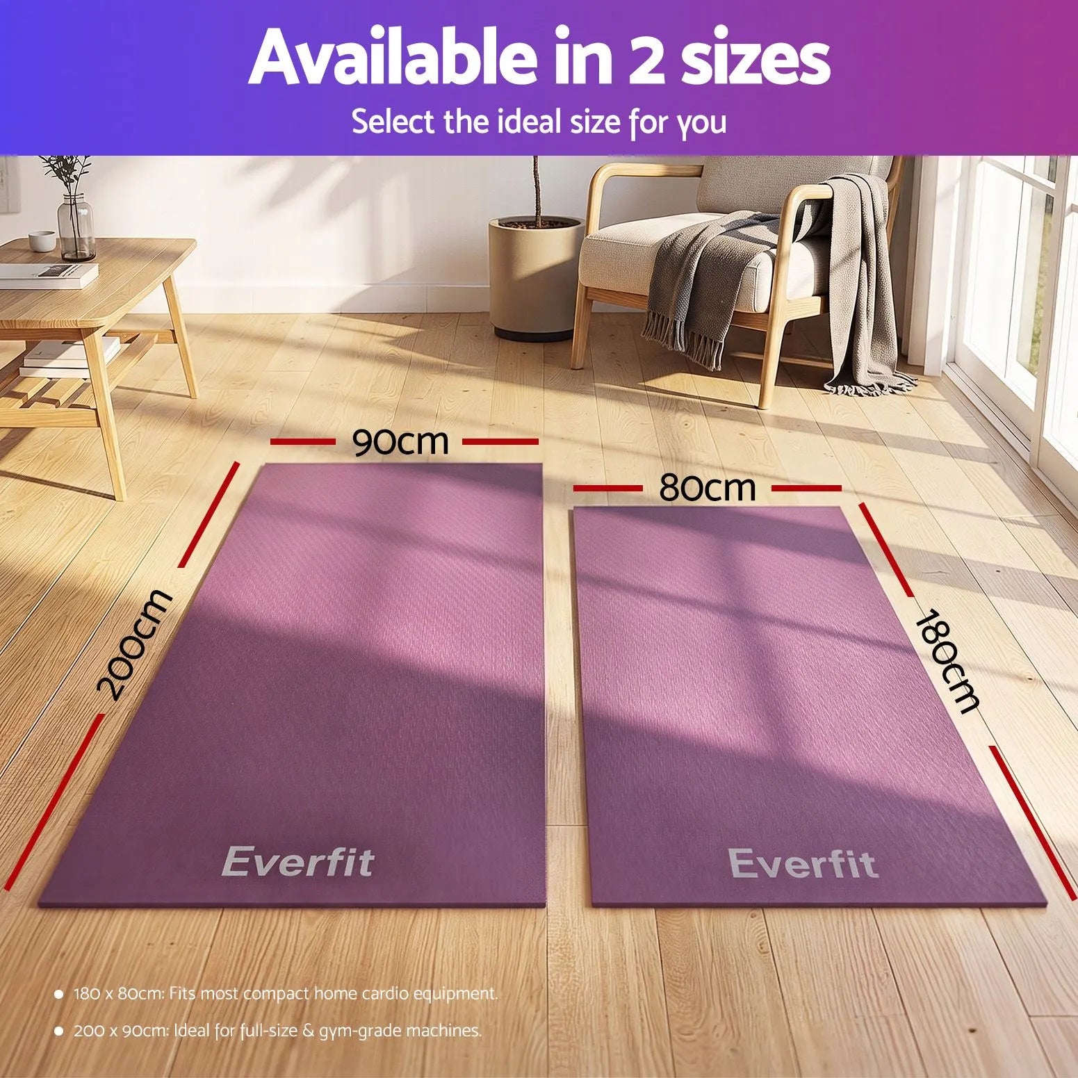 Everfit Exercise Equipment Mat 2M Treadmill Floor Rug Home Gym Fitness Purple - Image 8