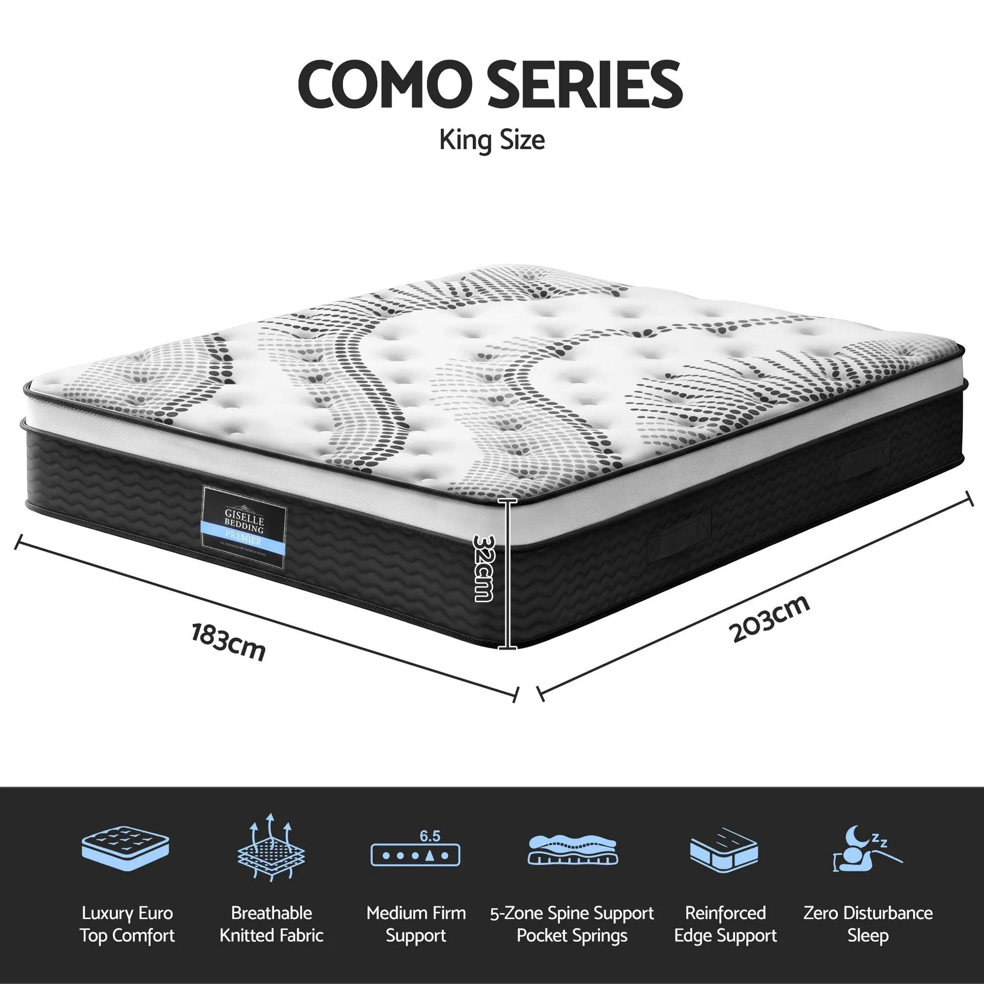 Giselle Bedding 32cm Mattress Euro Top King - Image 2