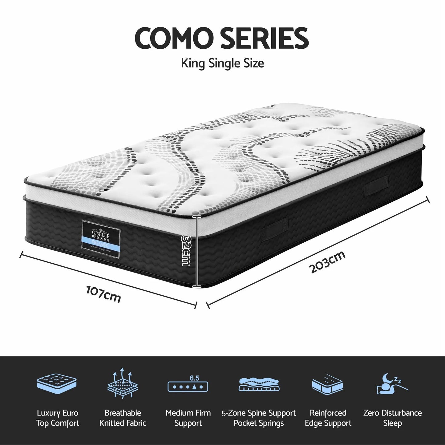 Giselle Bedding 32cm Mattress Euro Top King Single - Image 2