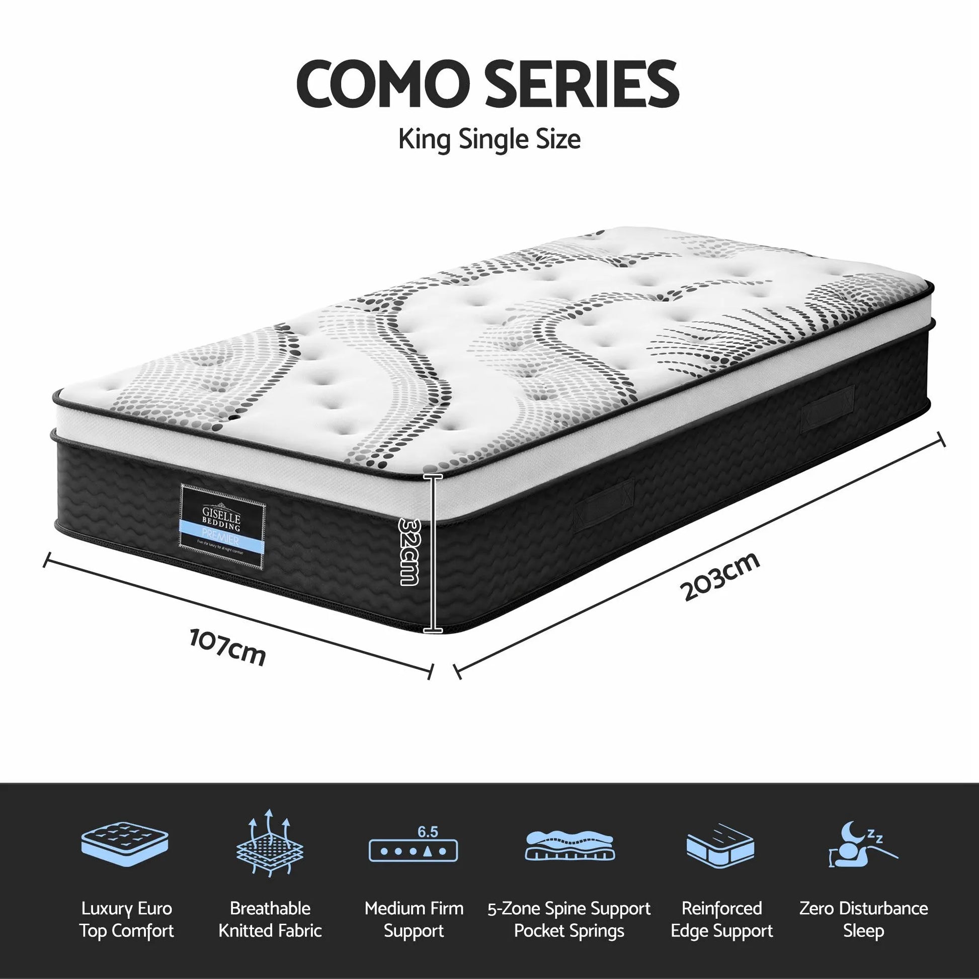 Giselle Bedding 32cm Mattress Euro Top King Single - Image 2