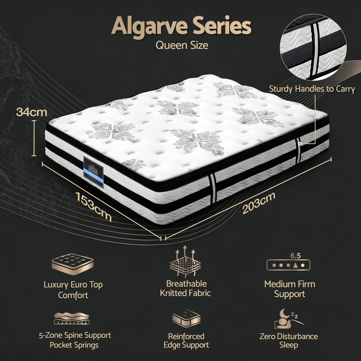 Giselle Bedding 34cm Mattress Euro Top Pocket Spring Queen - Image 2