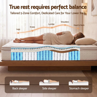Giselle 30cm King Single Spring Mattress Tencel Cover 5-Zone Firm Back Support - Image 3