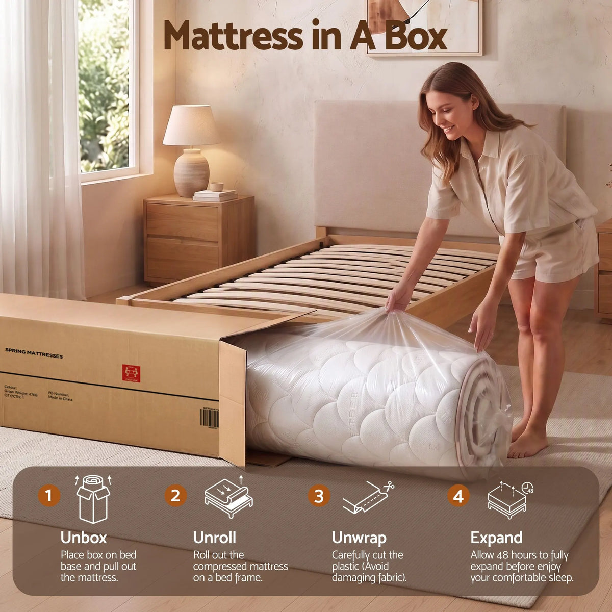 Giselle 30cm King Single Spring Mattress Tencel Cover 5-Zone Firm Back Support - Image 8