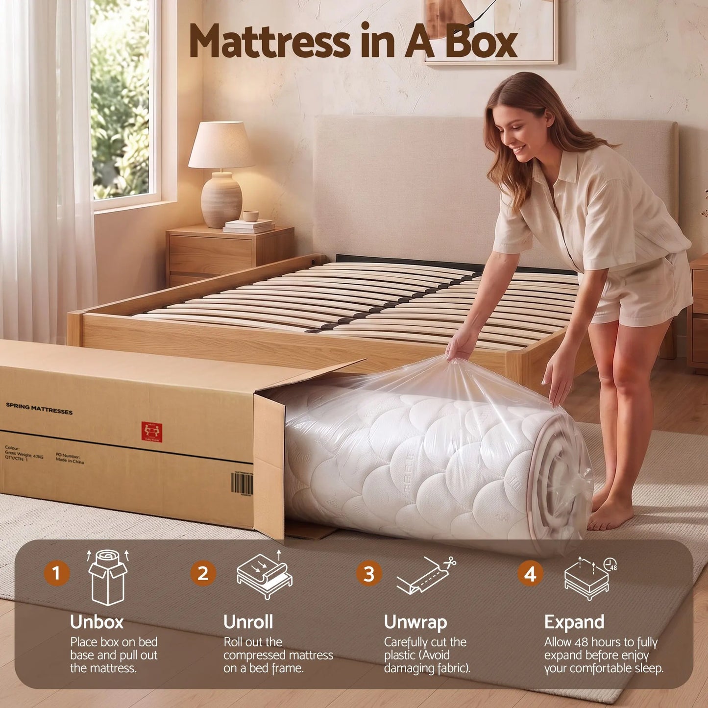 Giselle 30cm Queen Spring Mattress Tencel Cover 5-Zone Firm Back Support - Image 8