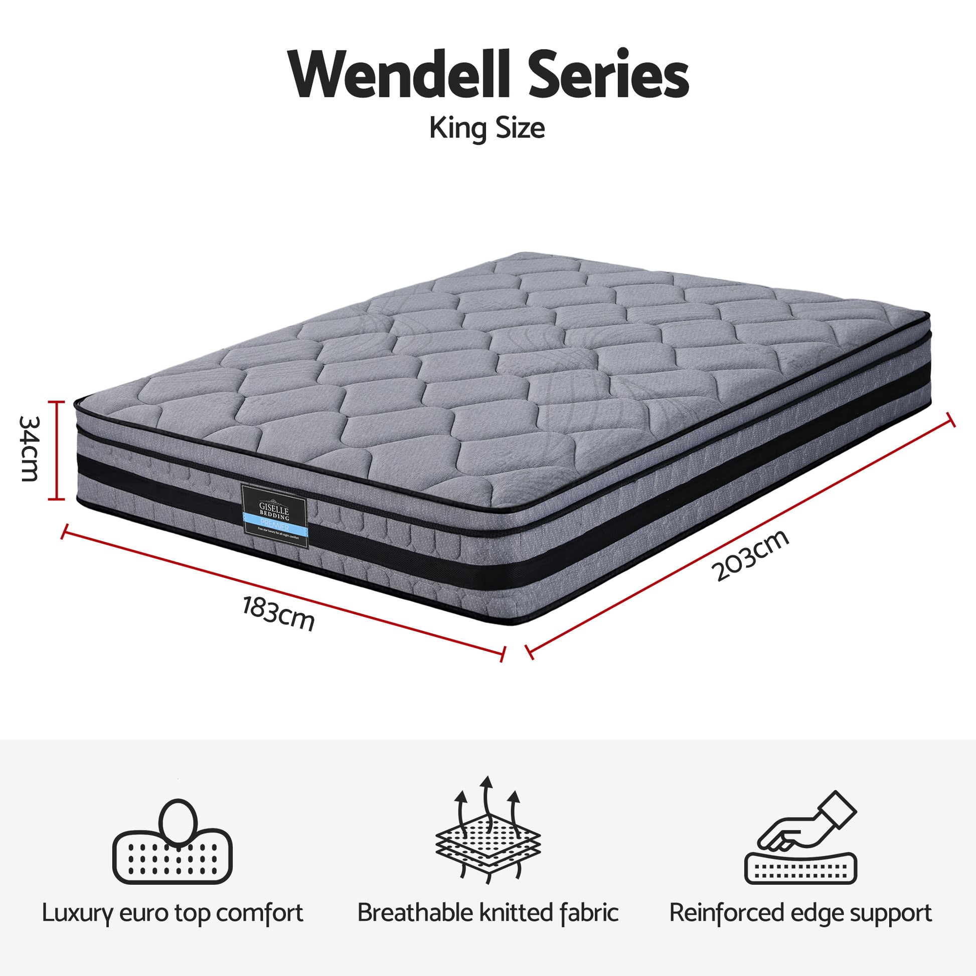 Giselle Bedding 34cm King Mattress Hybrid, Pocket Spring Bed Mattress - Image 3
