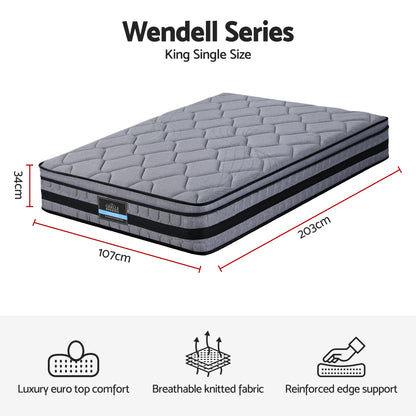 Giselle Bedding 34cm King Single Mattress Hybrid, Pocket Spring Bed Mattress - Image 3