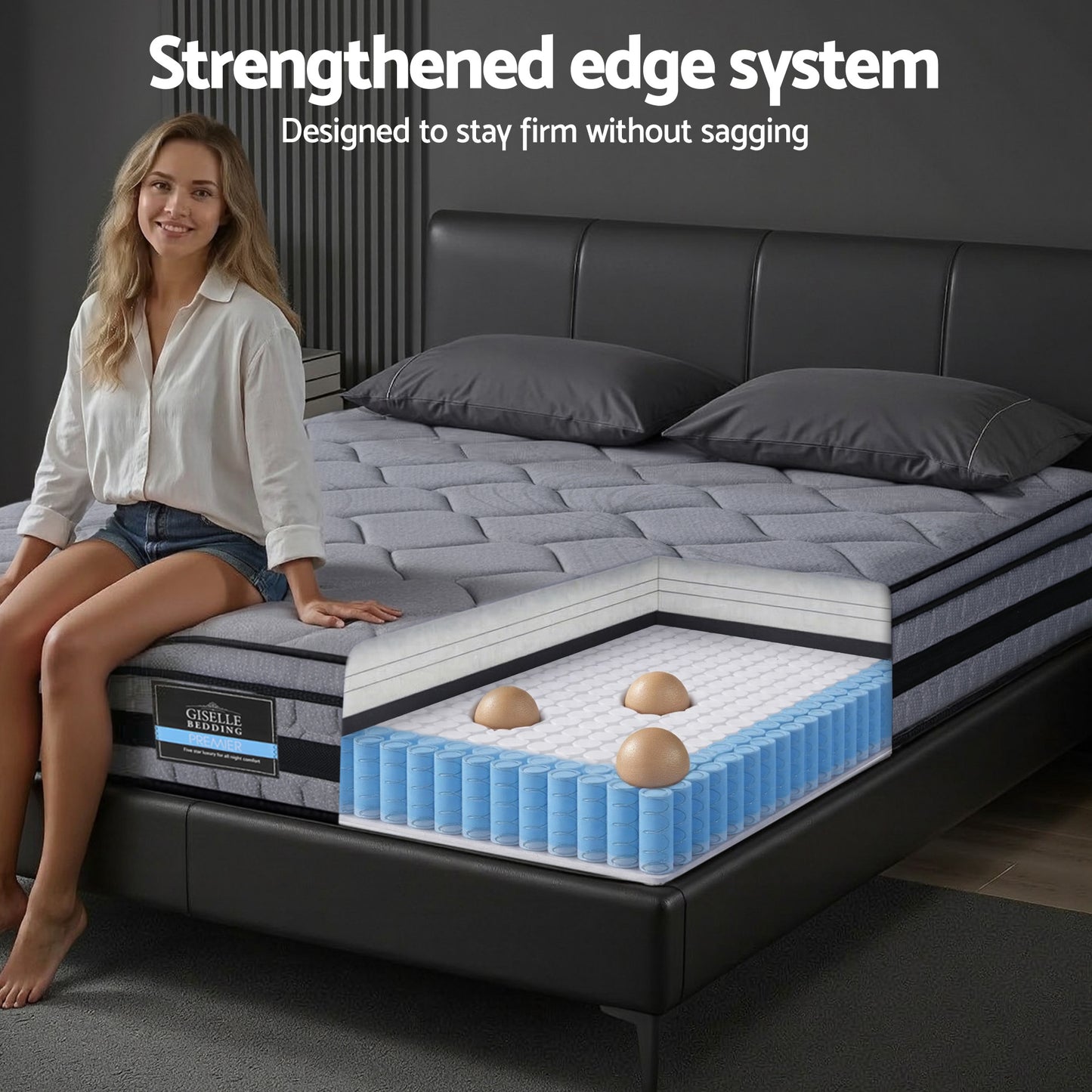 Giselle Bedding 34cm Queen Mattress Hybrid, Pocket Spring Bed Mattress - Image 7