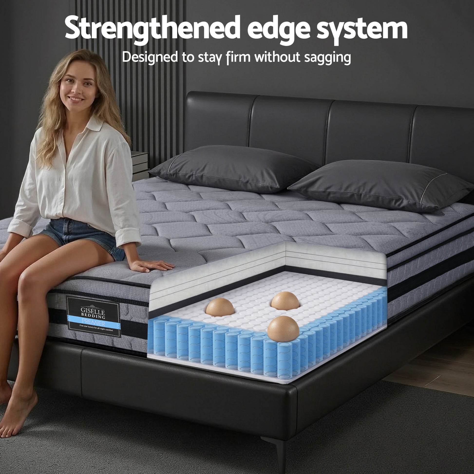 Giselle Bedding 34cm Queen Mattress Hybrid, Pocket Spring Bed Mattress - Image 7