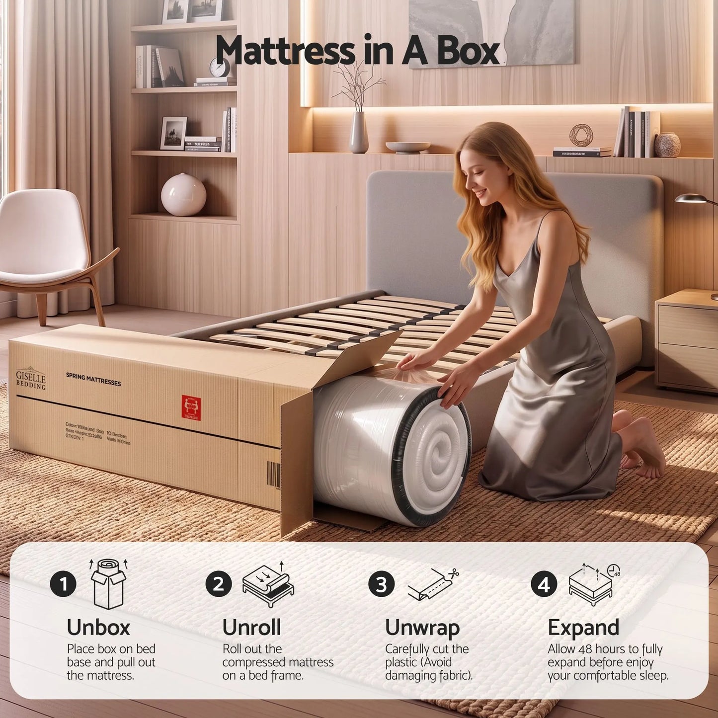 Giselle Single Reversible Spring Mattress Cashmere Cover Gel Foam Firm 35cm - Image 8