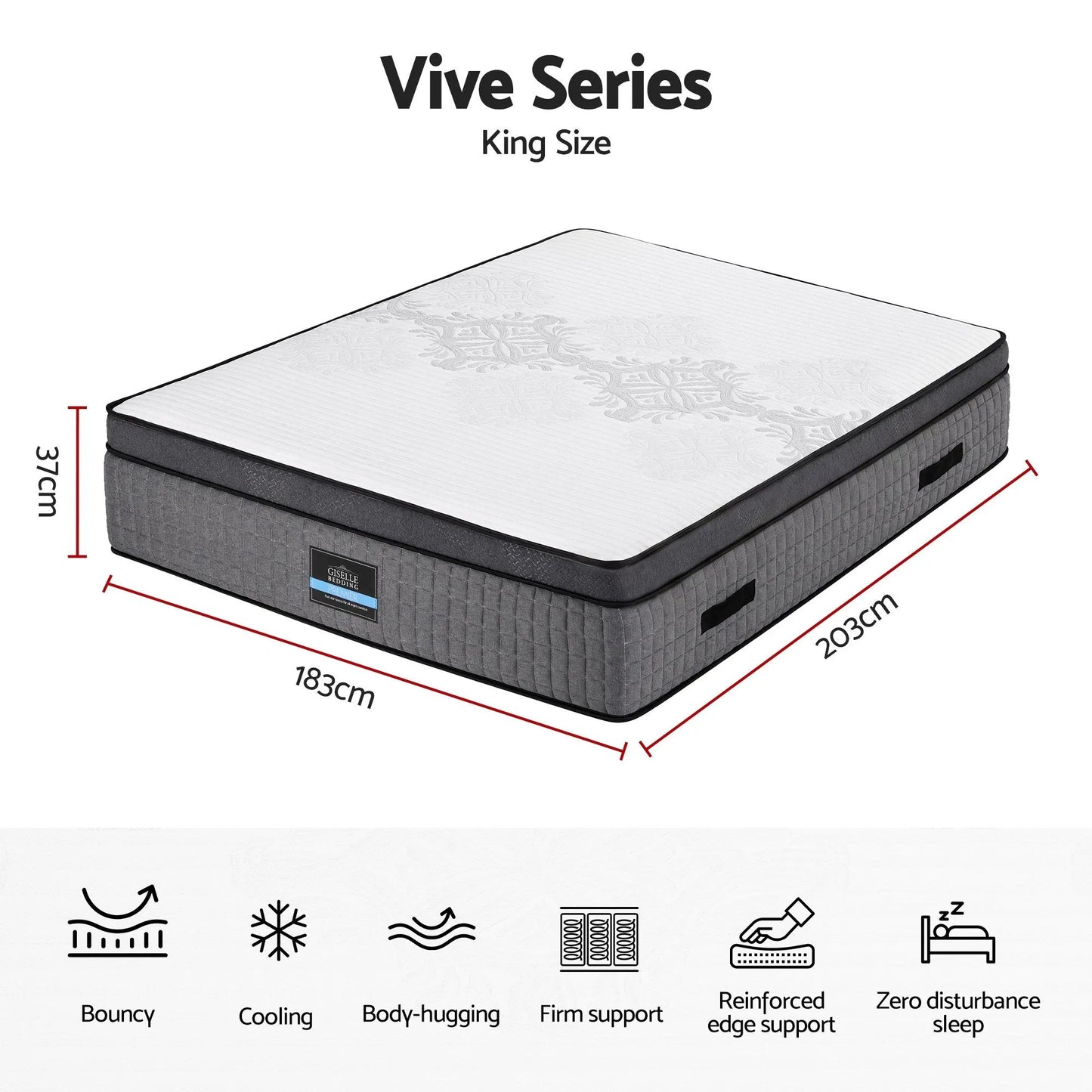 Giselle Bedding King Mattress 37cm 4-in-1 Adjustable Firmness Cooling Gel Memory Foam Dual-Zone Flippable for Couples - Image 9