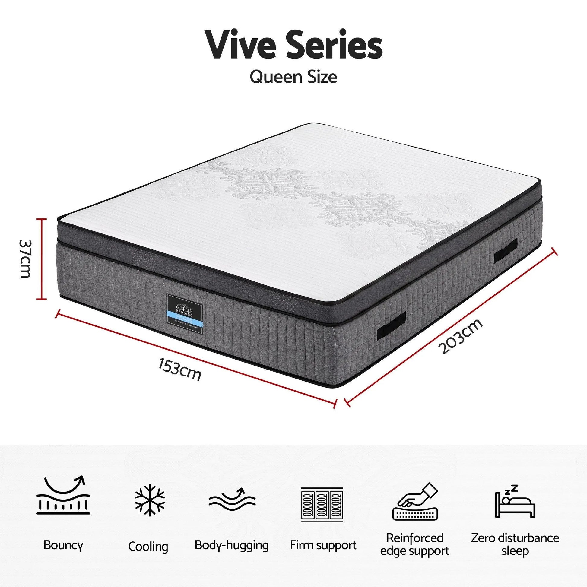 Giselle Bedding Queen Mattress 37cm 4-in-1 Adjustable Firmness Cooling Gel Memory Foam Dual-Zone Flippable for Couples - Image 9