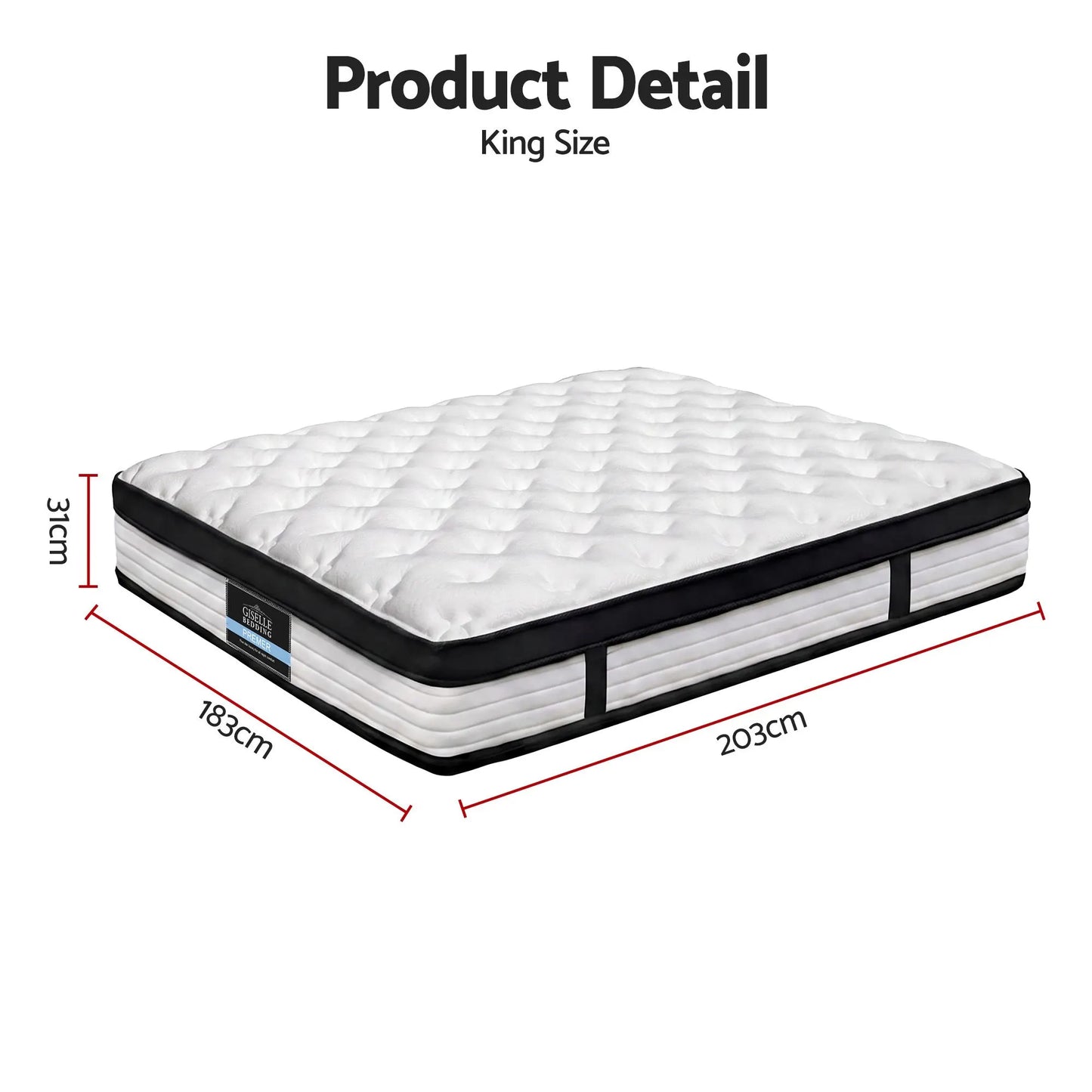 Giselle Bedding 31cm Mattress Euro Top King - Image 2