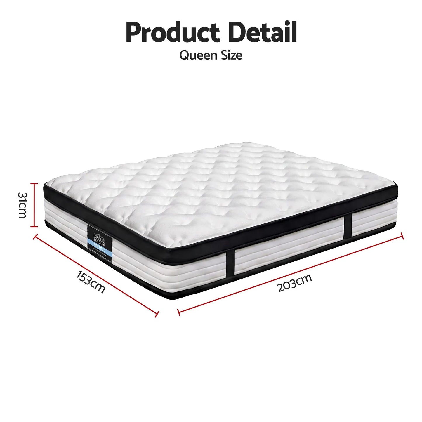 Giselle Bedding 31cm Mattress Euro Top Queen - Image 2