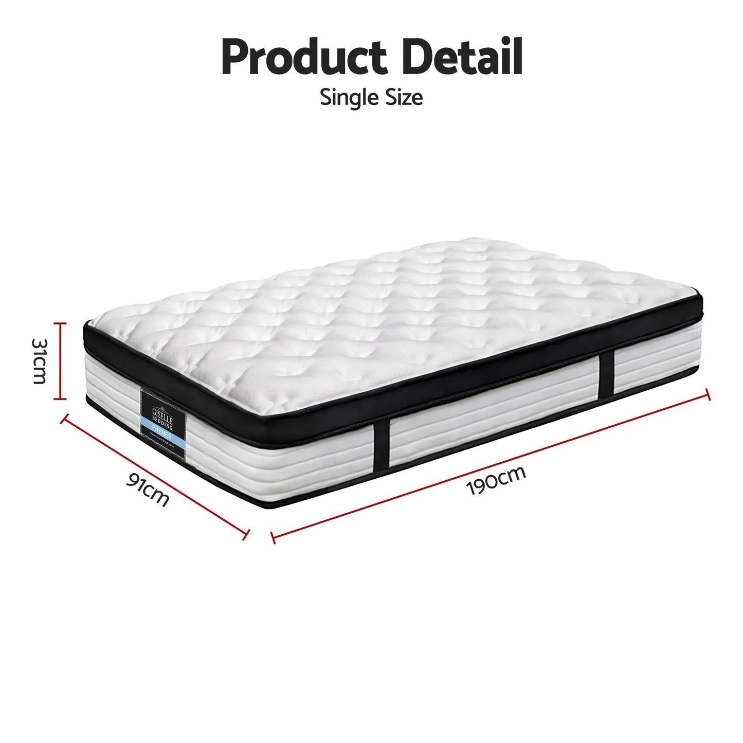 Giselle Bedding 31cm Mattress Euro Top Single - Image 2