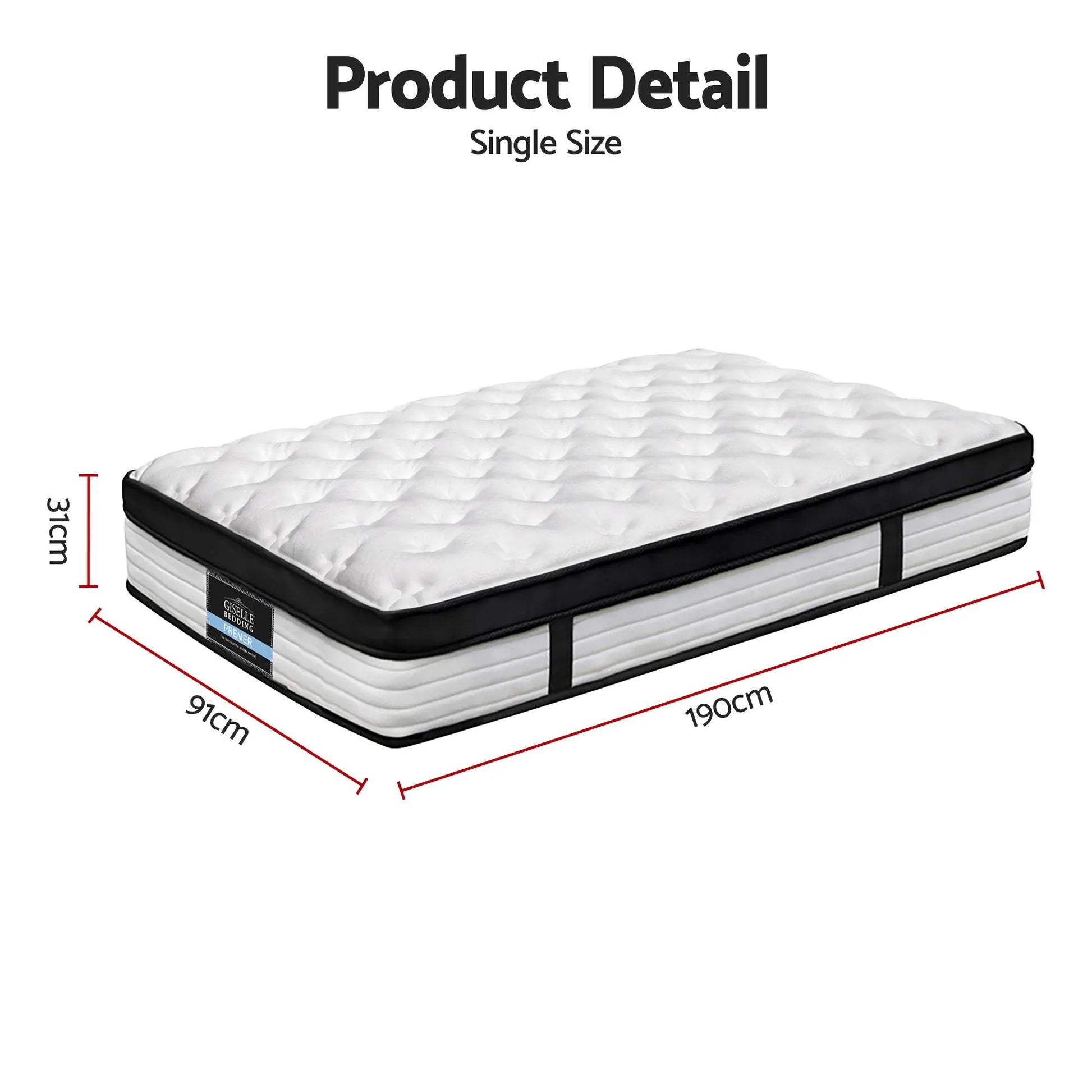 Giselle Bedding 31cm Mattress Euro Top Single - Image 2