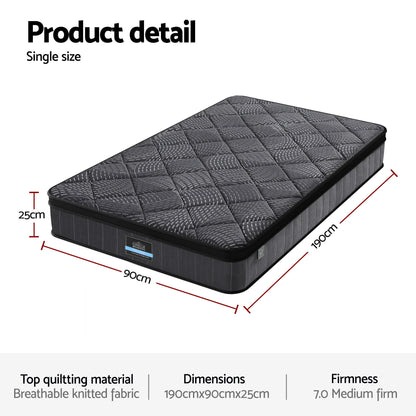 Giselle Bedding Single Mattress 25cm Pocket Spring Latex Euro Top Medium Firm Bed - Image 3