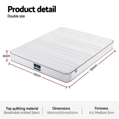 Giselle Double Mattress 20cm with Reinforced Edge Support Egg-Crate Foam - Image 3