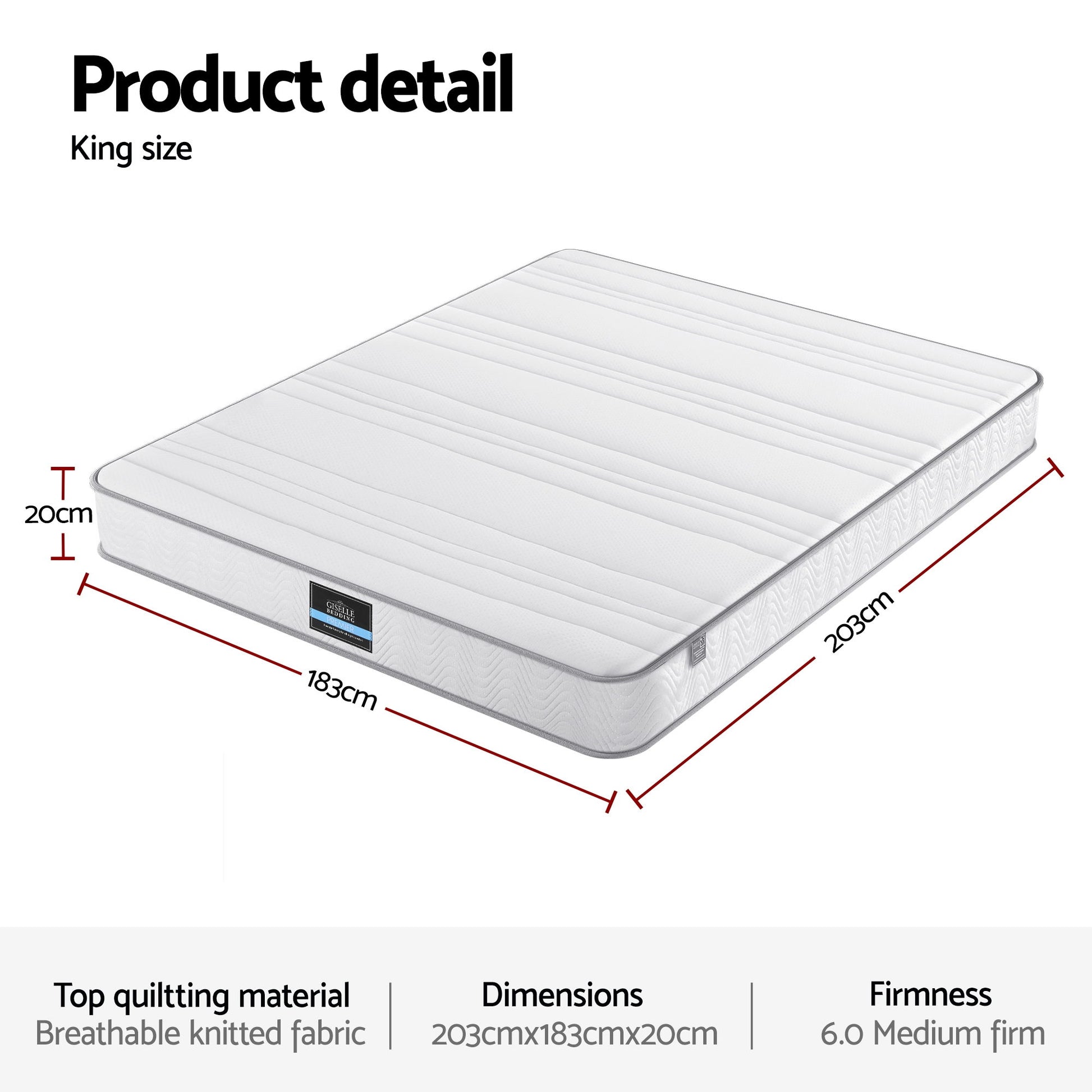 Giselle King Mattress 20cm with Reinforced Edge Support Egg-Crate Foam - Image 3