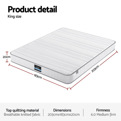 Giselle King Mattress 20cm with Reinforced Edge Support Egg-Crate Foam - Image 3