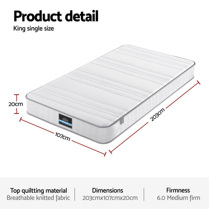 Giselle King Single Mattress 20cm with Reinforced Edge Support Egg-Crate Foam - Image 3