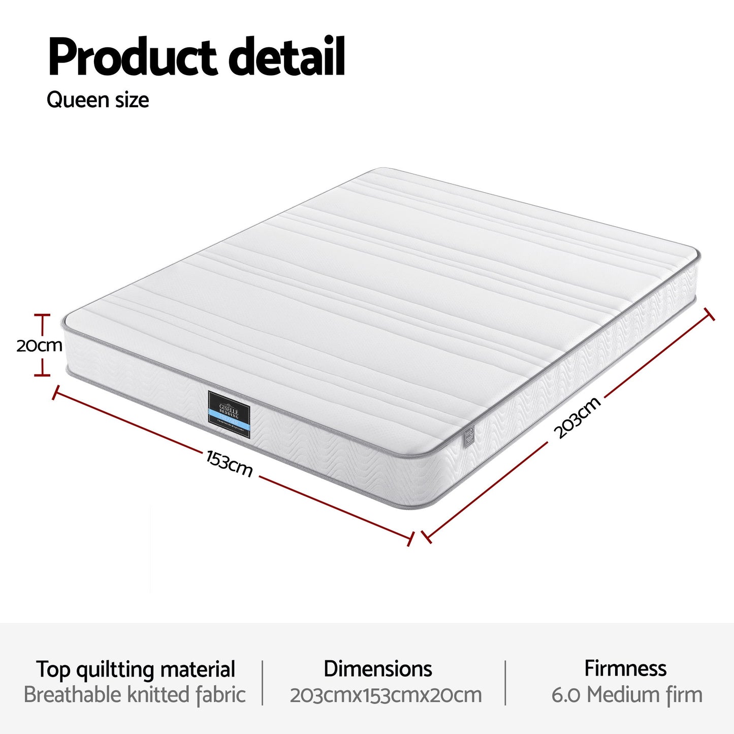 Giselle Queen Mattress 20cm with Reinforced Edge Support Egg-Crate Foam - Image 3