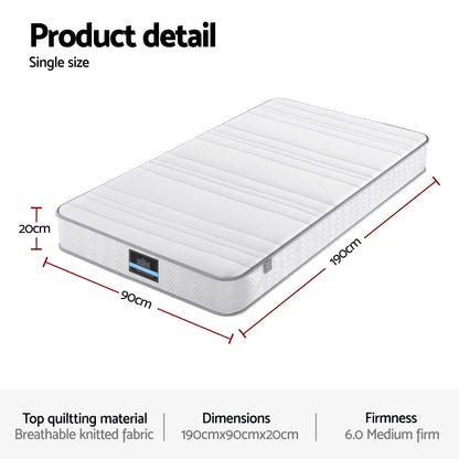 Giselle Single Mattress 20cm with Reinforced Edge Support Egg-Crate Foam - Image 3