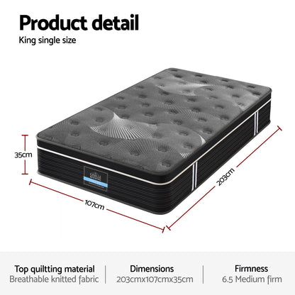 Giselle Bedding King Single Mattress 35cm Euro Top with Graphene Cooling Comfort Medium Firm - Image 3